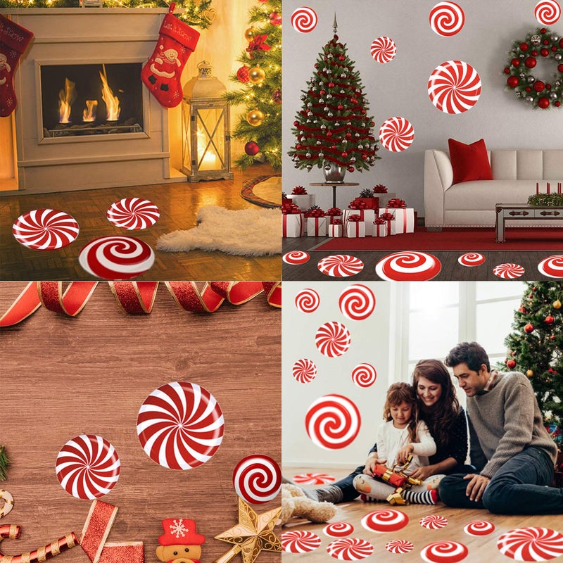 Alpurple 24 PCS Peppermint Floor Decals Stickers-3 Sizes Self-Adhesive Design Christmas Candy Stickers,Floor Window Clings for Christmas Valentine's Day Candy Party Decorations - Image 4